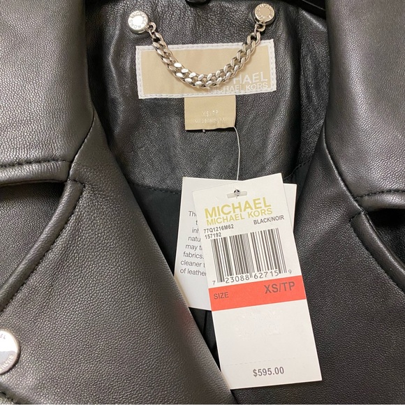 NWT Michael Kors Belted Moto Leather Jacket - Picture 7 of 8
